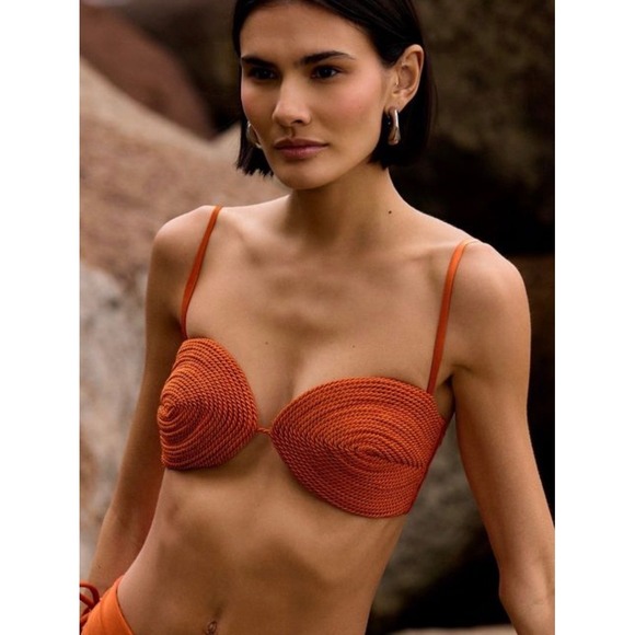 PatBO Other - PatBO Burnt Orange Rope Textured Bikini Set High Waist Gold Buckle USA XL